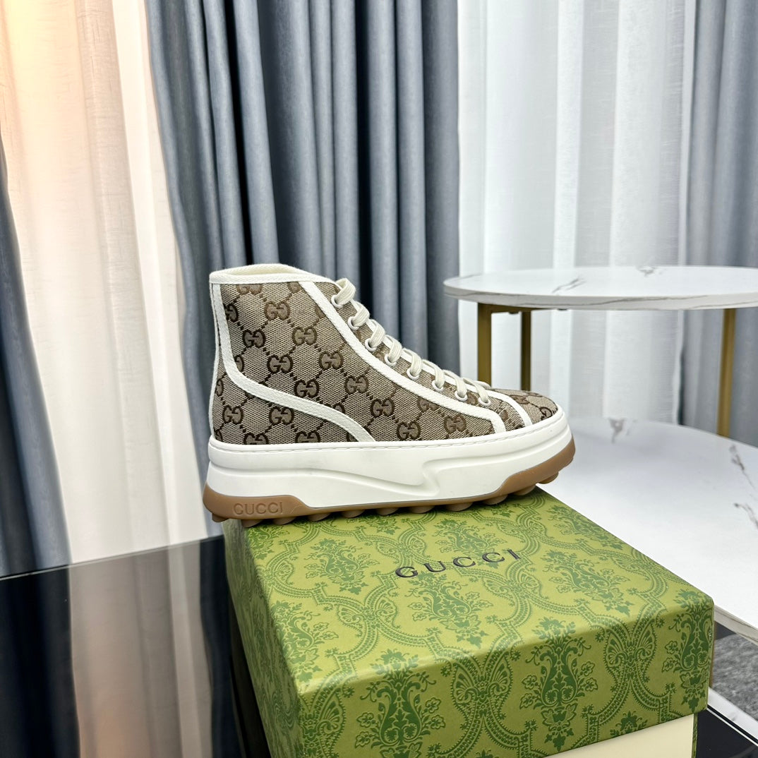 GG HIGH TOP SNEAKER FLATFORM LIGHT BROWN CANVAS