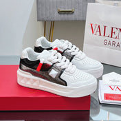 VALENTINO 25S GARAVANI ONE STUD XL PLATFORM SNEAKERS IN WHITE MIX METALLIC LAMBSKIN