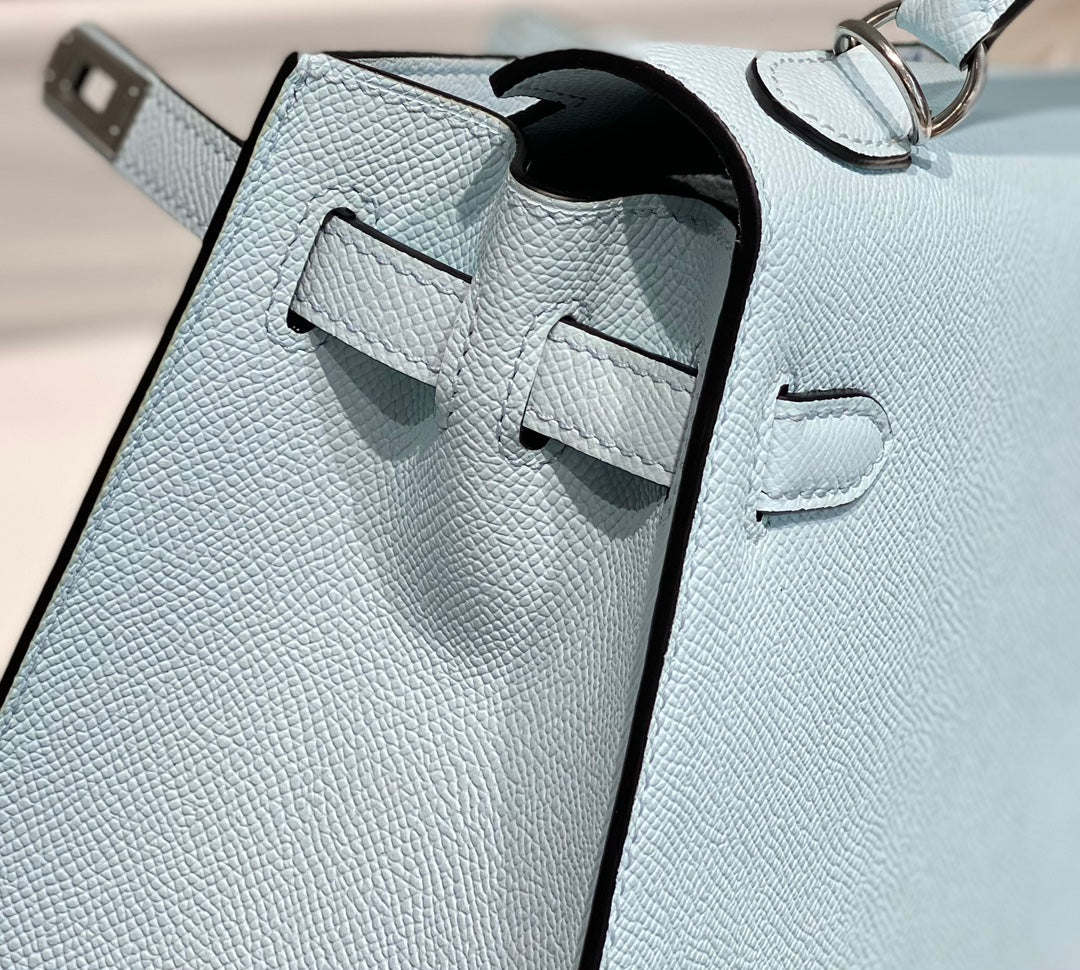 KELLY 28CM IN BLUE BRUME EPSOM CALFSKIN PALLADIUM HARDWARE