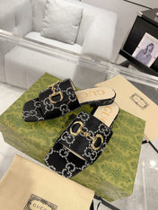 GG CHUNKY SLIDE SANDAL BLACK CALFSKIN