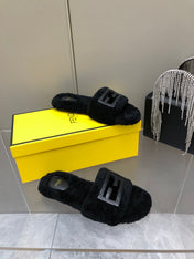 FENDI BAGUETTE SLIDE SLIPPERS IN BLACK WOOL