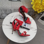 HIGH HEEL 10 CM IN CHERRY RED FABRIC AND LAMBSKIN