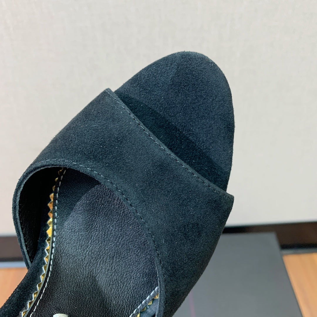 HIGH HEEL 14.5 CM SANDALS IN BLACK SUEDE