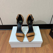 BALMAIN 25S SQUARE STRAP HIGH HEELS 100MM IN CARAMEL CALFSKIN