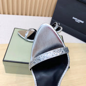 CRYSTAL PADLOCK HIGH HEEL 10 CM SANDAL IN SILVER SHEEPSKIN