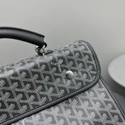 LEGER BACKPACK 37 IN GRAY GOYARDINE CANVAS WITH CALFSKIN TRIM