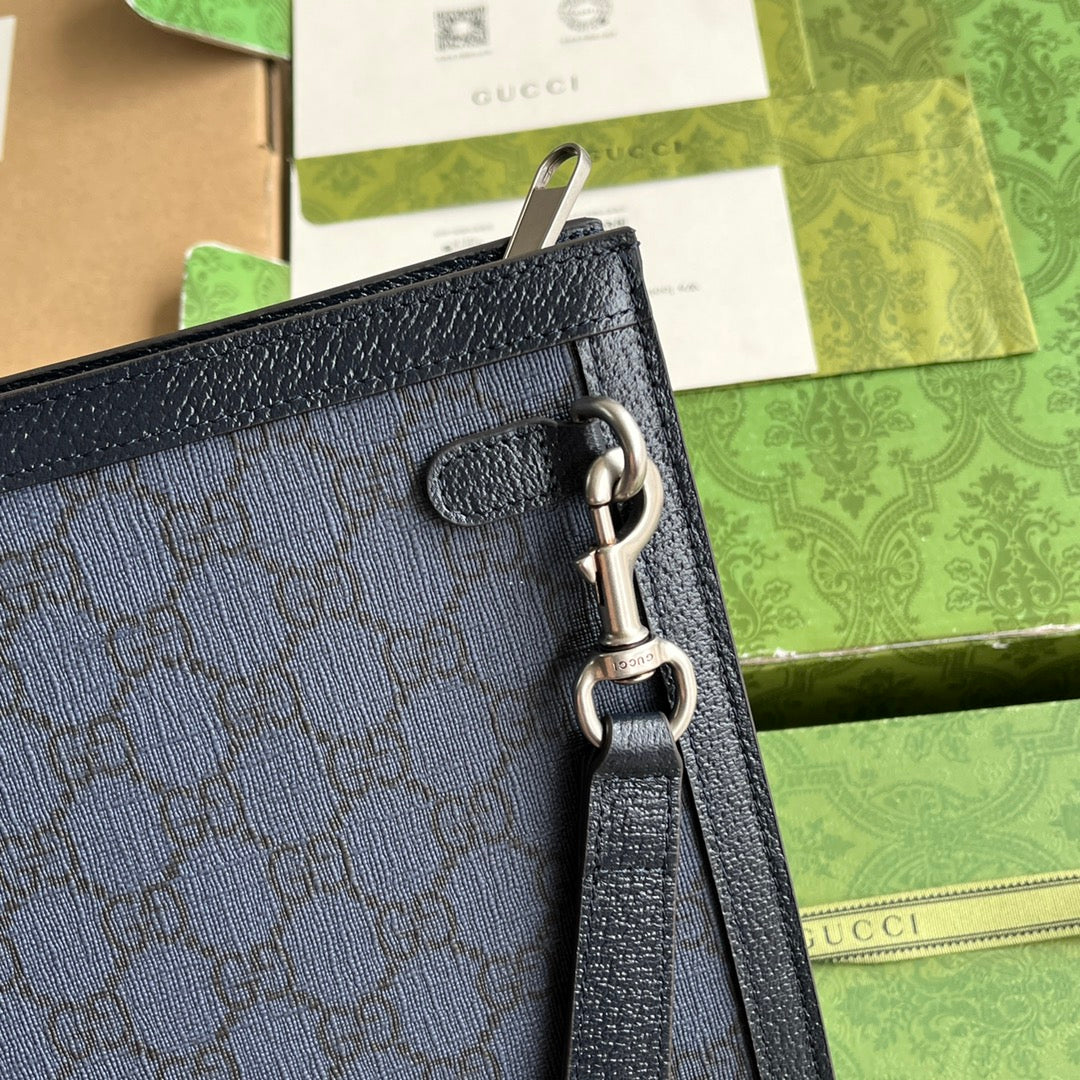 OPHIDIA POUCH 26 IN DARK BLUE MONOGRAM CANVAS AND BLACK LAMBSKIN TRIM
