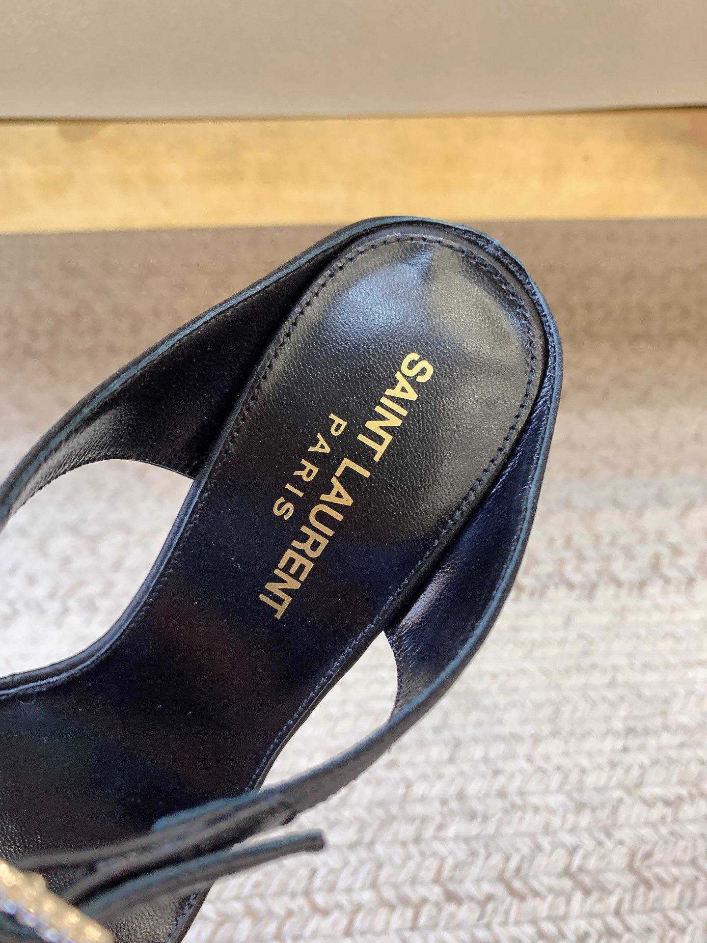 GAP CRYSTAL-BUCKLE SLIDE SANDALS IN BLACK SILK