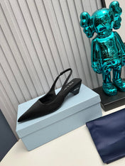 PRADA 26S POINTED TOE SLINGBACK 40MM IN BLACK SATIN