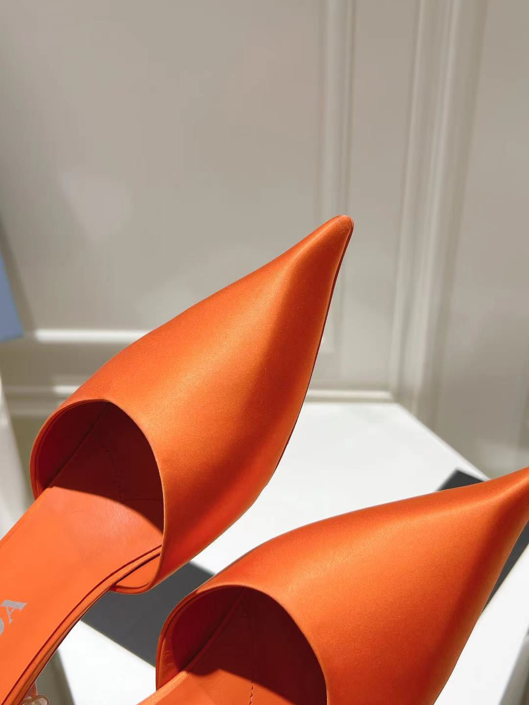 PRA POINTED-TOE MULES BRIGHT ORANGE SATIN