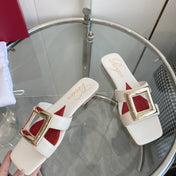 VIV' BY THE SEA LOVE METAL MULES IN WHITE CALFSKIN GOLD BUCKLE