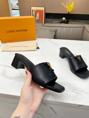 LV 26S CAPRI HIGH-HEELED MULES IN BLACK CALFSKIN