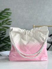 CHANEL 22 BAG 25S 42 CM IN PASTEL PINK MIX WHITE LAMBSKIN WITH WHITE HARDWARE