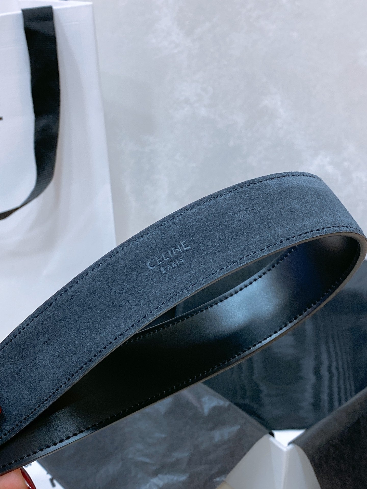 CL LARGE 30 MM TRIOMPHE BELT IN BLACK AND SILVER HARDWARE