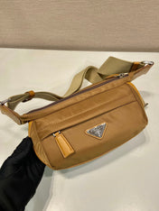 MESSENGER BAG 20 IN CIDER BROWN RE-NYLON AND CALFSKIN TRIM