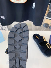 PRA STRAP SLIDES SANDALS BLACK SUEDE