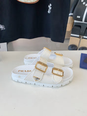 PRA STRAP SLIDES SANDALS WHITE LAMBSKIN