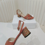 DIOR 26S METALLIC-HEEL SANDALS 40 MM IN BURNT ORANGE LAMBSKIN