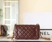 CHANEL 25S FLAP BAG 20 CM IN DARK BROWN LAMBSKIN WITH GOLD HARDWARE