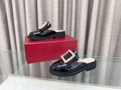VIV' RANGERS MULES IN BLACK PATENT CALFSKIN CRYSTAL BUCKLE