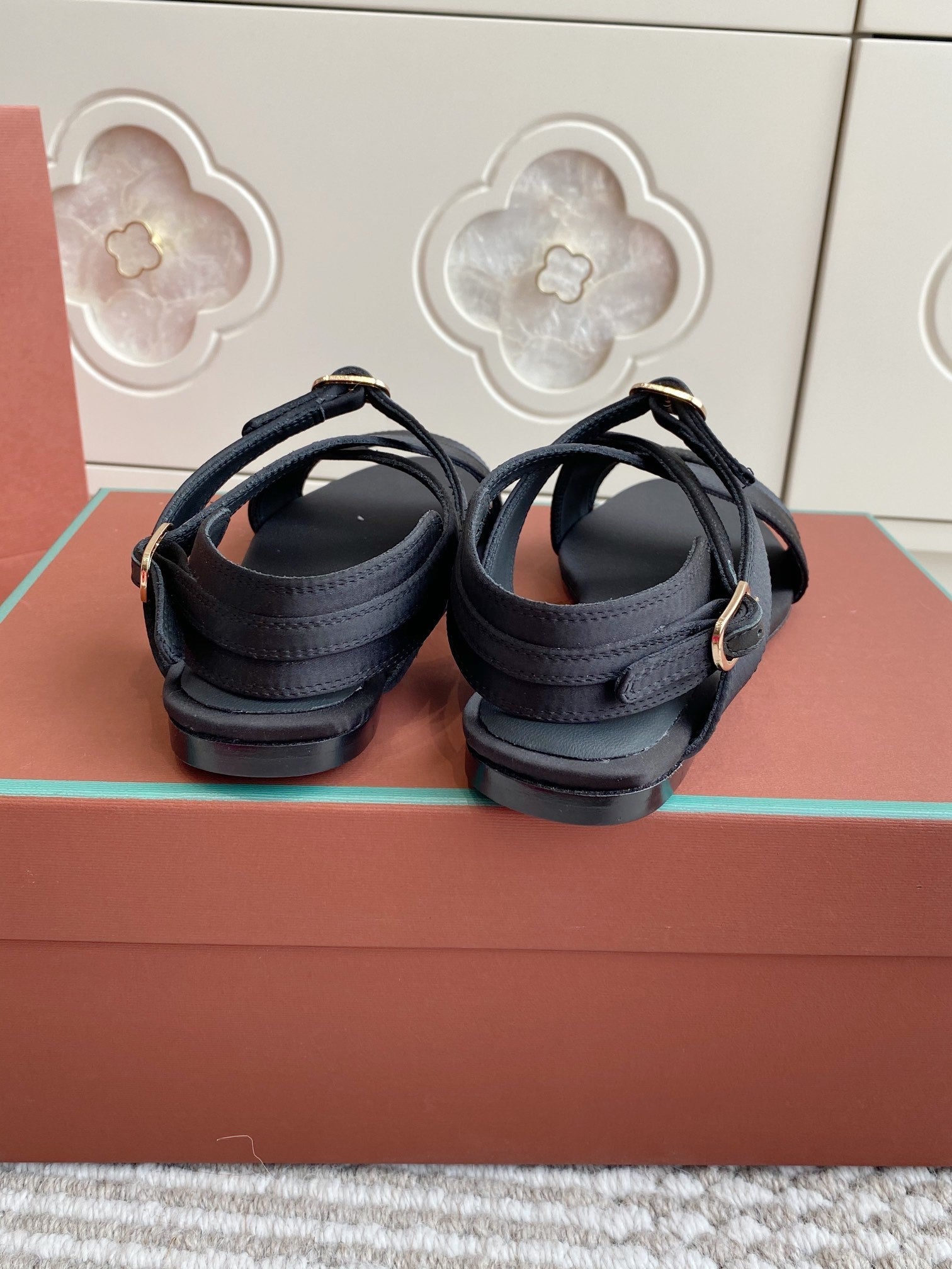 SANDALS IN BLACK SATIN