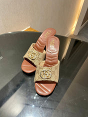 GG HIGH HEELS 70 IN BROWN LAMBSKIN GOLD HARDWARE WITH CRYSTALS