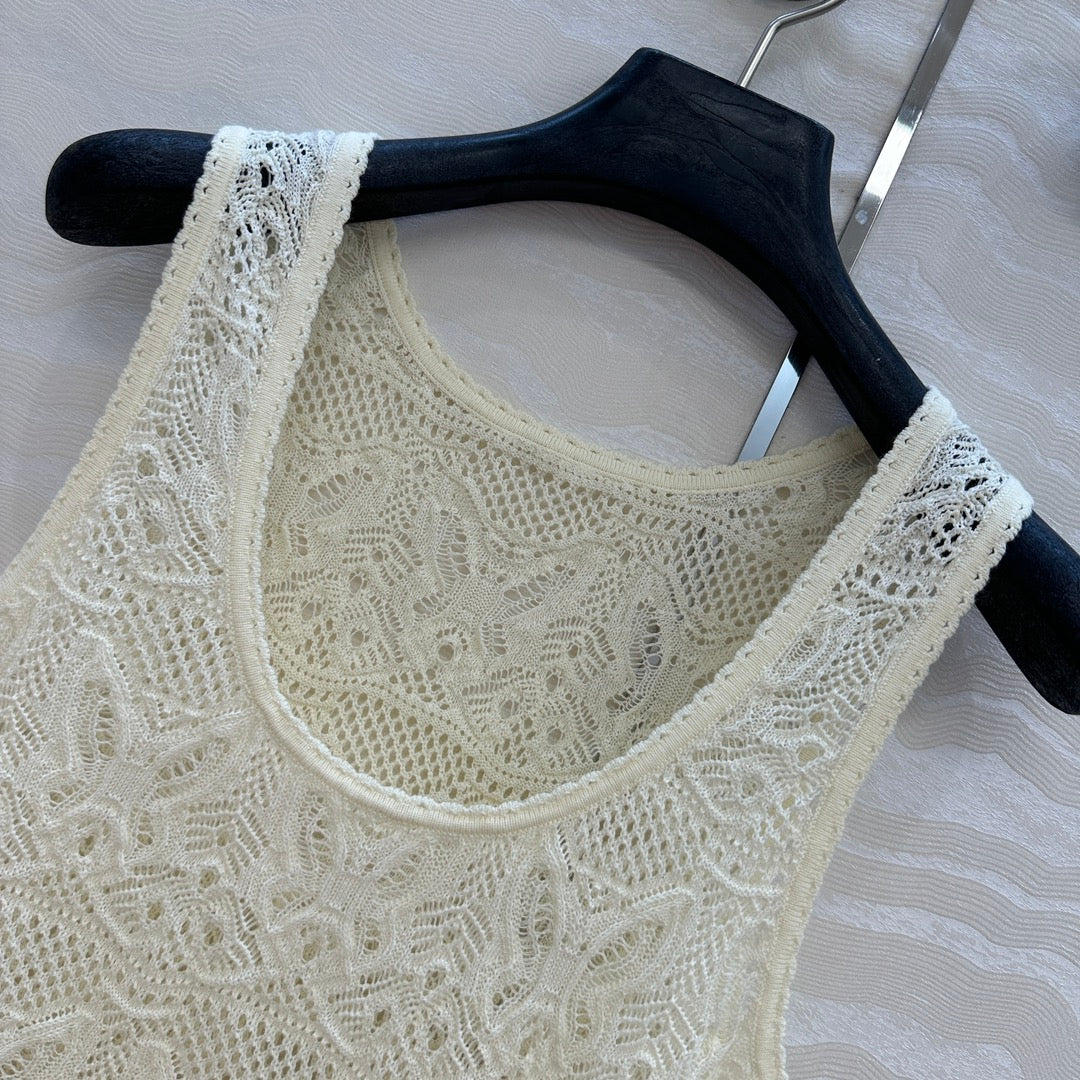 DIOR CREAM EMBOSSED LACE TANK