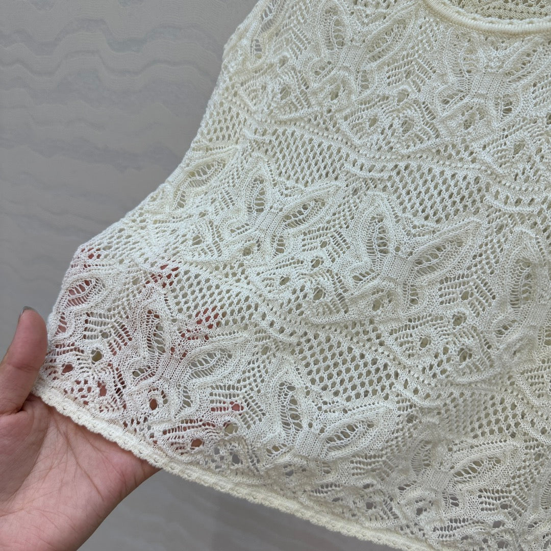 DIOR CREAM EMBOSSED LACE TANK