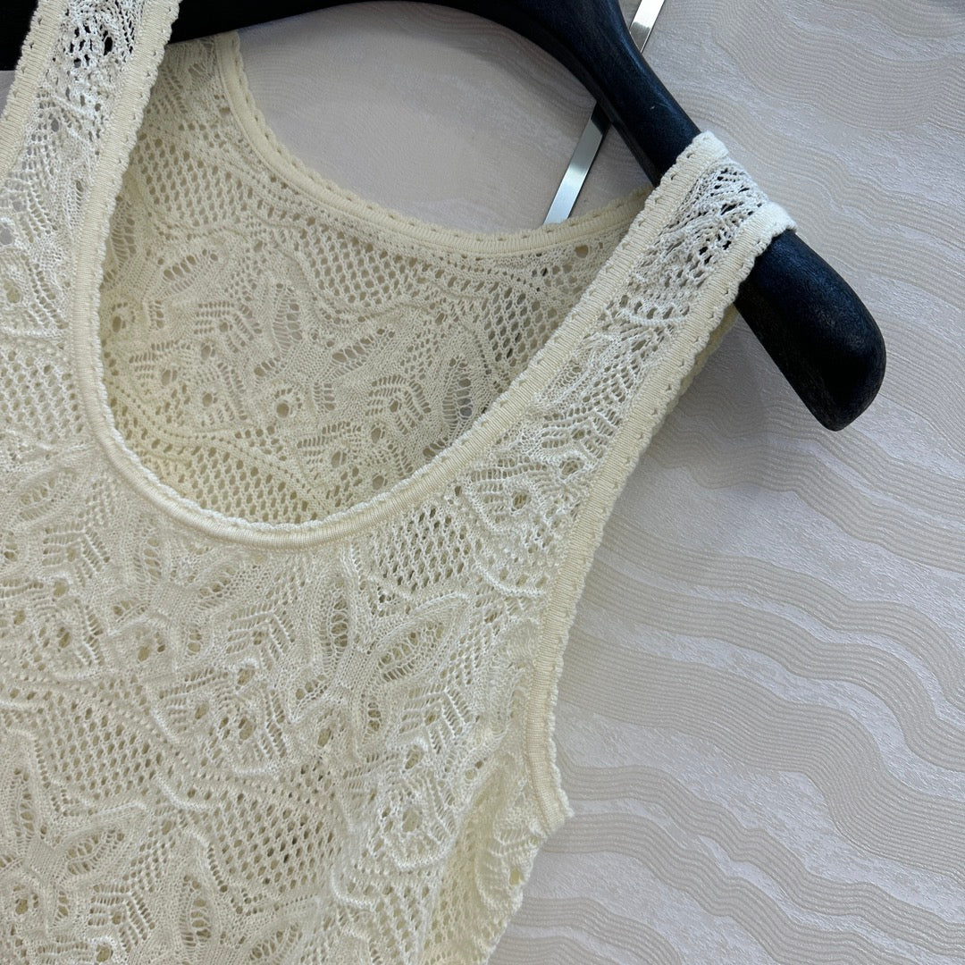 DIOR CREAM EMBOSSED LACE TANK