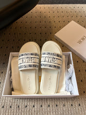CD DWAY SLIDES WHITE RUBBER TOILE DE JOUY EMBROIDERY