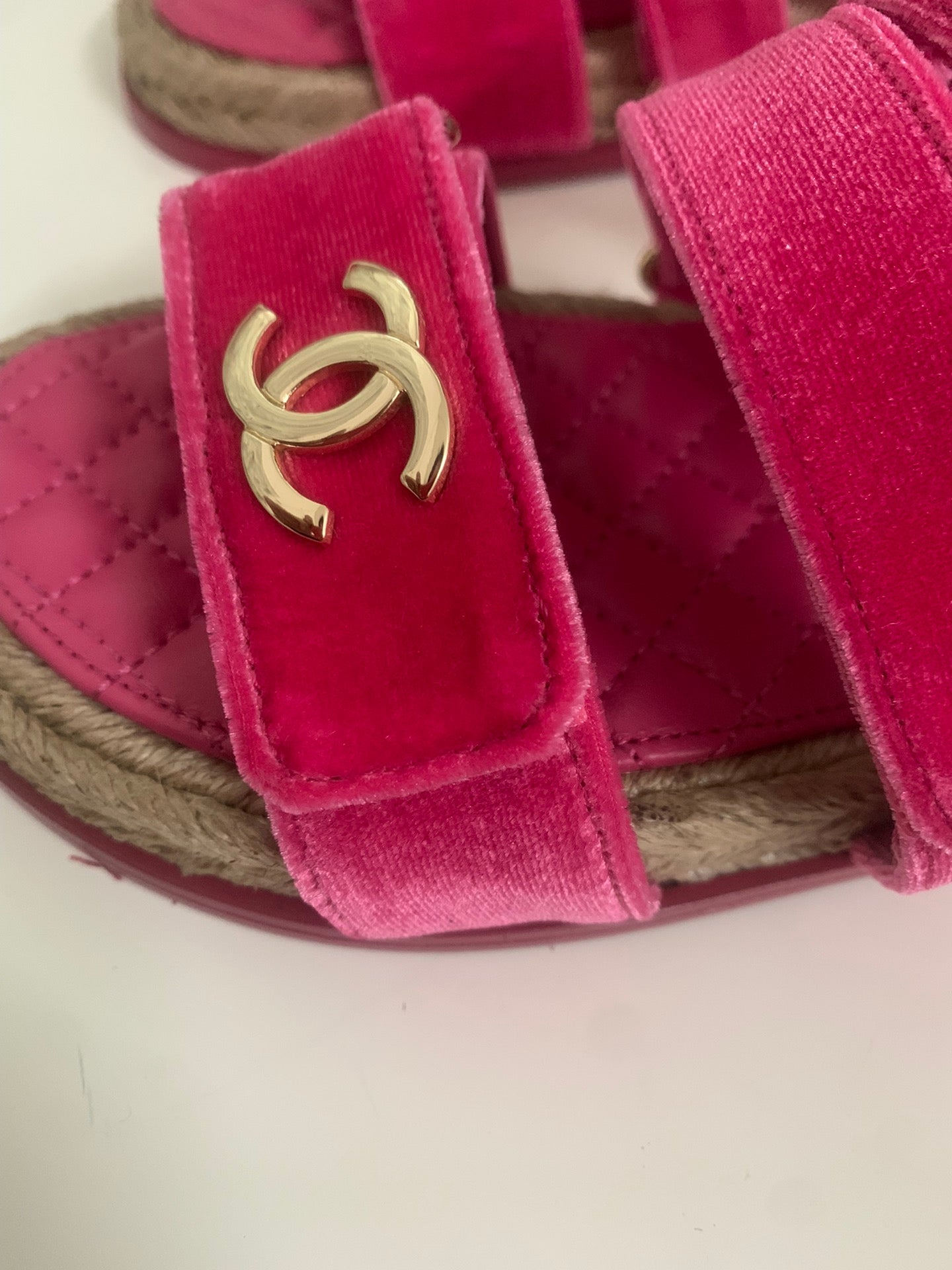CC DAD SANDALS IN HOT PINK VELVET AND CALFSKIN