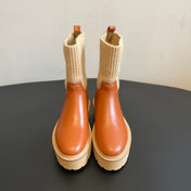 CELINE 26S ANKLE BOOTS 60 MM IN ORANGE BROWN CALFSKIN AND BEIGE WOOL
