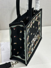 DIOR 26S BOOK TOTE BAG 36 IN BLACK PATTERNED BAYADERE FABRIC