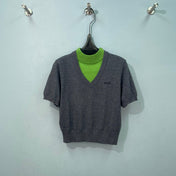 MIUMIU 26S V-NECK SHORT-SLEEVE KNIT TOP 1412