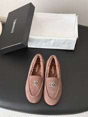 CHANEL 26S LOAFERS IN TAUPE SUEDE AND SHEARLING LINING