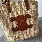 TEEN SUPPLE CELINE CLASSIC PANIER IN RAFFIA AND CALFSKIN TAN