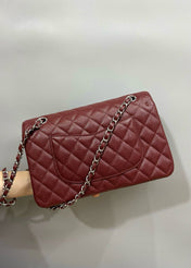 FLAP BAG 25 IN WINE CAVIAR LAMBSKIN SILVER HARDWARE