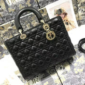 LARGE 32 LADY BAG IN BLACK LAMBSKIN WITH GOLD HARDWARE