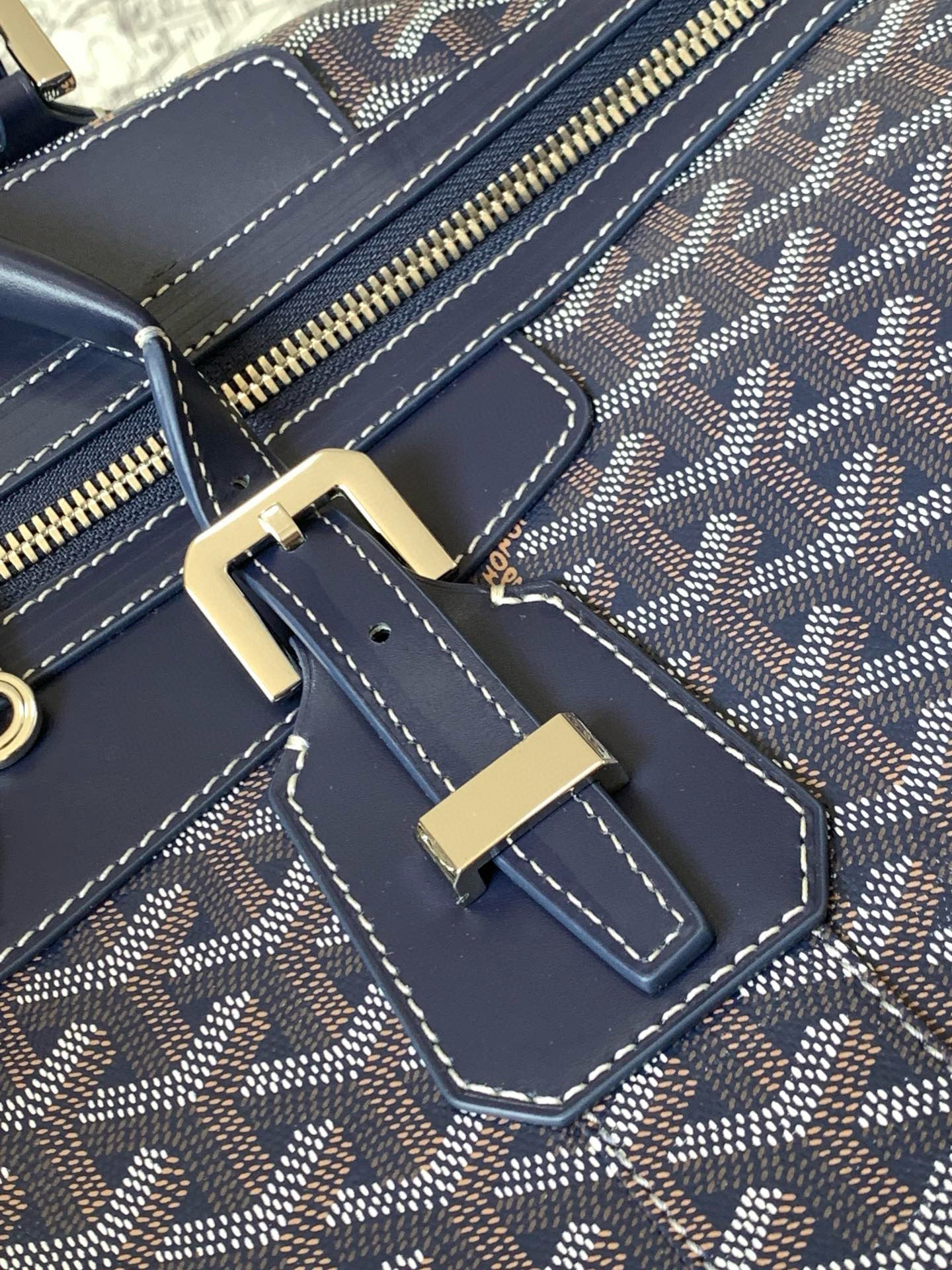 BOWLING 45 BAG IN NAVY BLUE GOYARDINE CANVAS AND CALFSKIN TRIM