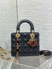 SMALL 20 LADY BAG IN BLACK MACROCANNAGE LAMBSKIN WITH GOLD HARDWARE