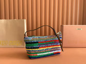 CROCHET TOTE BAG 25 IN MULTICOLORED WOVEN RAFFIA