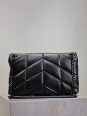 LOULOU PUFFER MEDIUM 29 IN ALL BLACK SHEEPSKIN BLACK HARDWARE