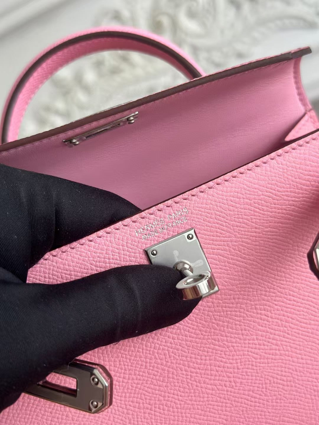 HM KELLY MINI 19 LIGHT PINK CALFSKIN SILVER HARDWARE