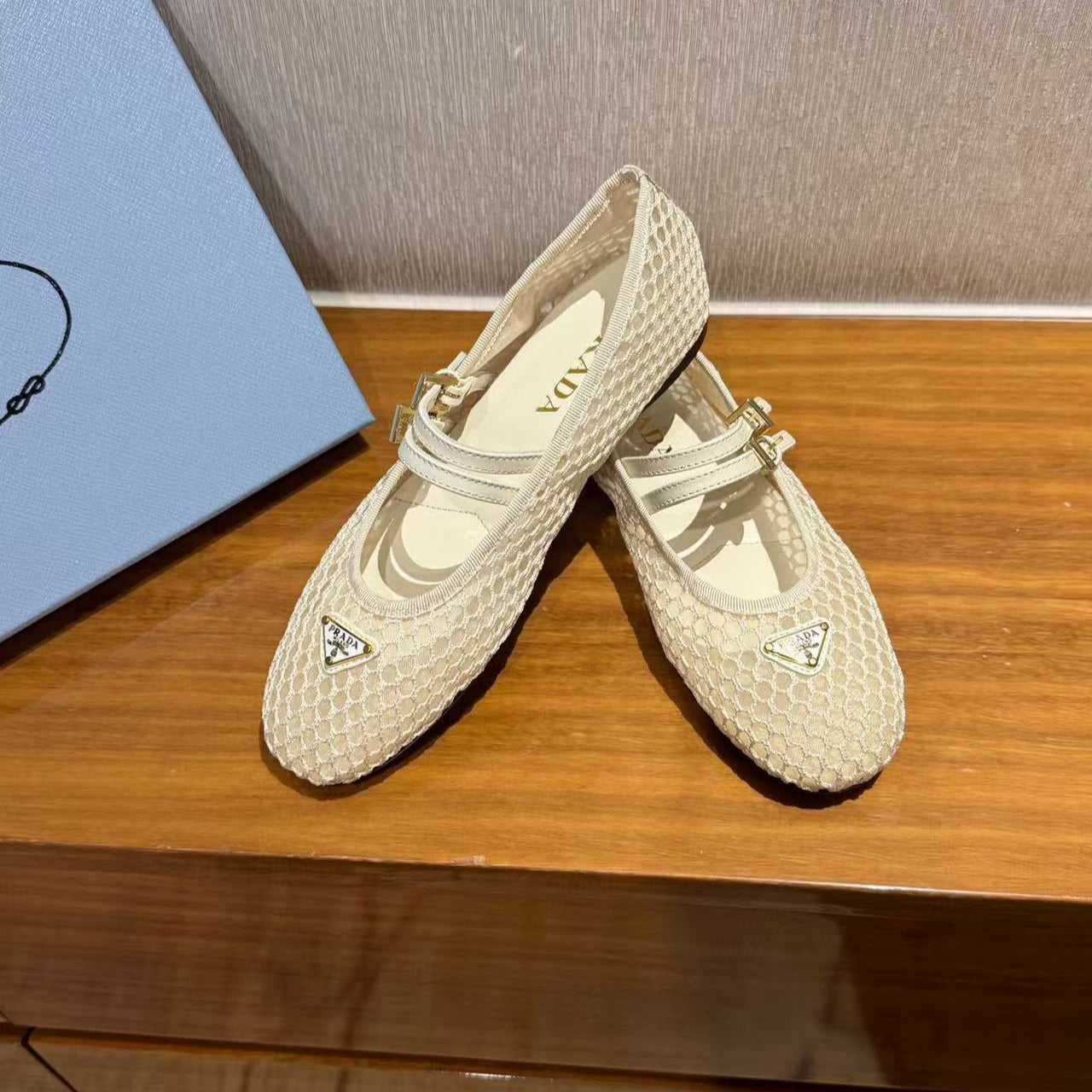 PRA BALLERINAS BALLET FLATS IN BEIGE MESH FABRIC