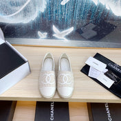 CC ESPADRILLES FLAT SHOES IN BEIGE TWEED AND LEATHER