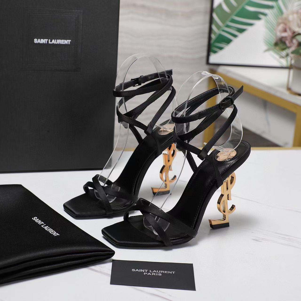 OPYUM SANDALS IN BLACK SATIN CREPE