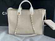 SHOPPING BAG 38 IN BEIGE AND WHITE CANVAS