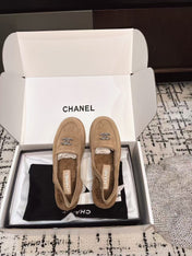 SLINGBACK LOAFER IN DARK BEIGE SUEDE AND SHEARLING