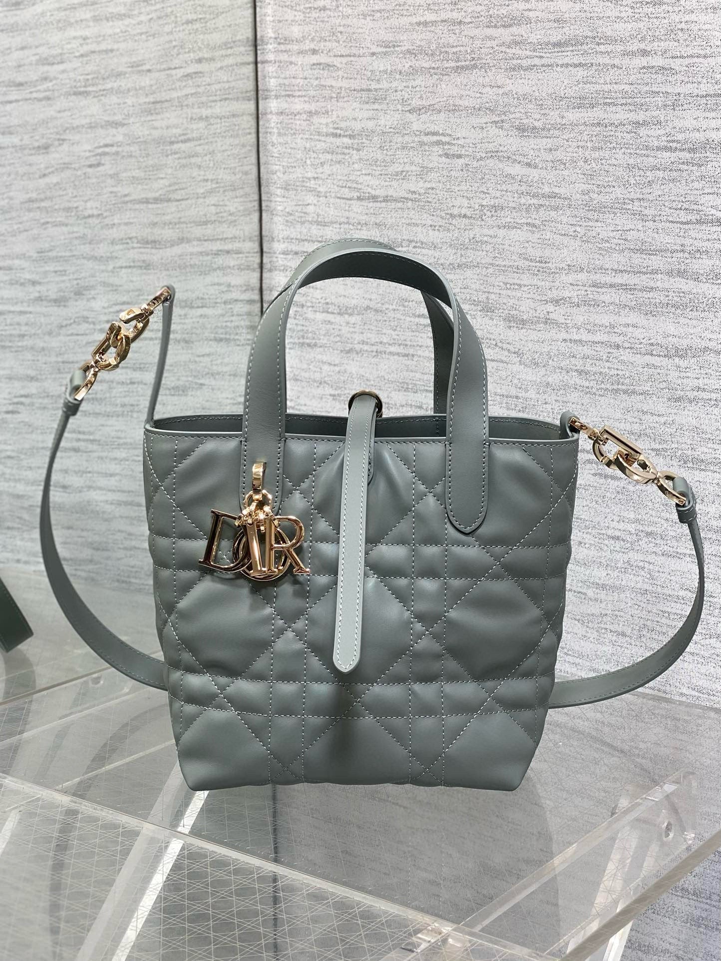 MINI TOUJOURS BUCKET BAG 18 IN GREY CANNAGE CALFSKIN