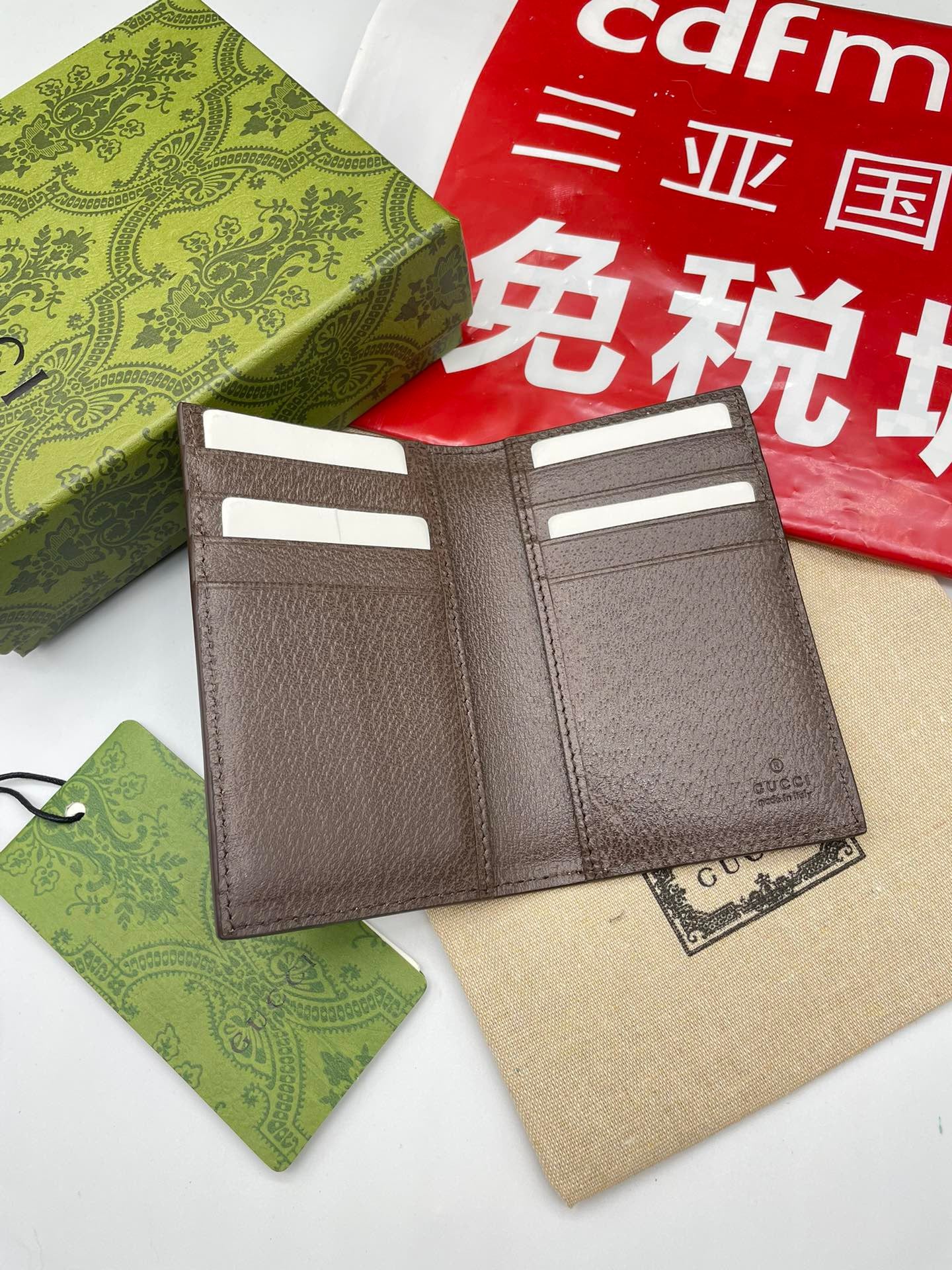 GG LONG CARD CASE IN BEIGE MIX BROWN CANVAS